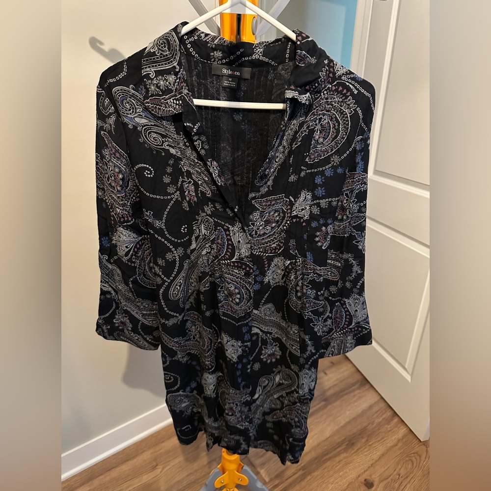 Style & Co. Black and Gray Patterned Dress